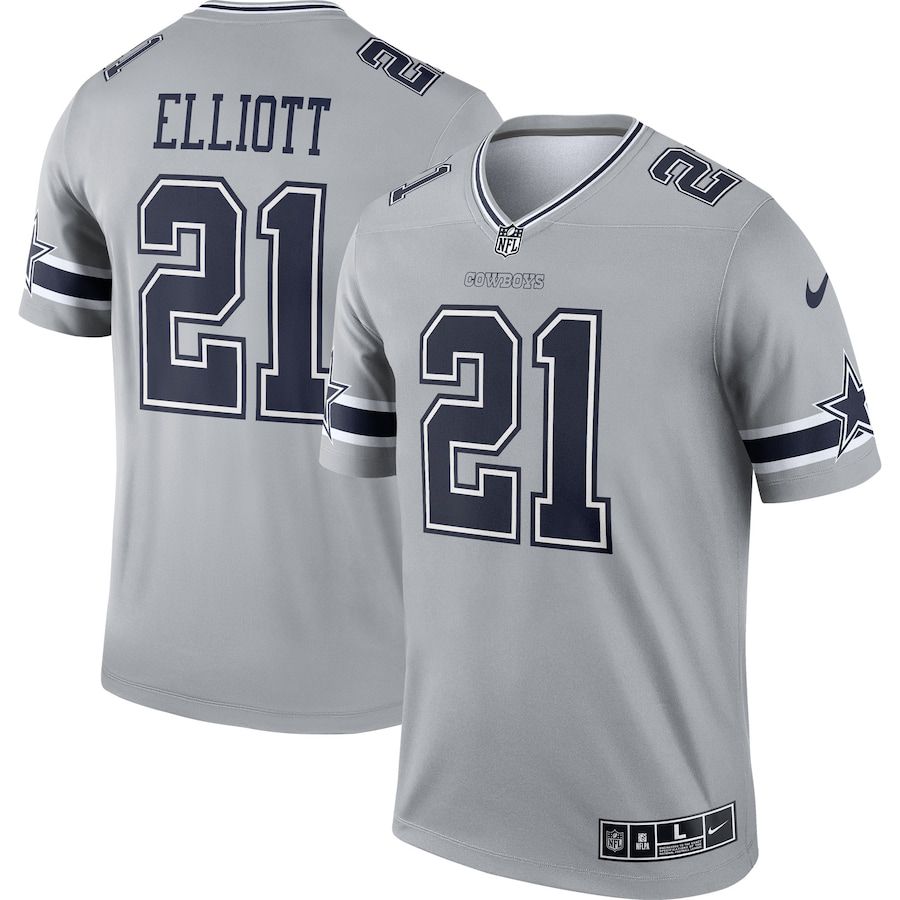 Men Dallas Cowboys #21 Ezekiel Elliott Nike Silver Inverted Legend NFL Jersey